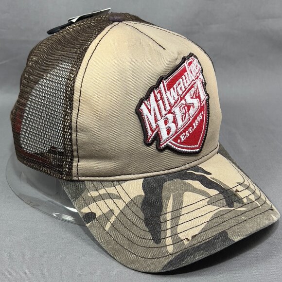 Milwaukees Best Beer Snapback Hat Khaki Camo Trucker Patch Wisconsin USA Mens - Picture 7 of 16